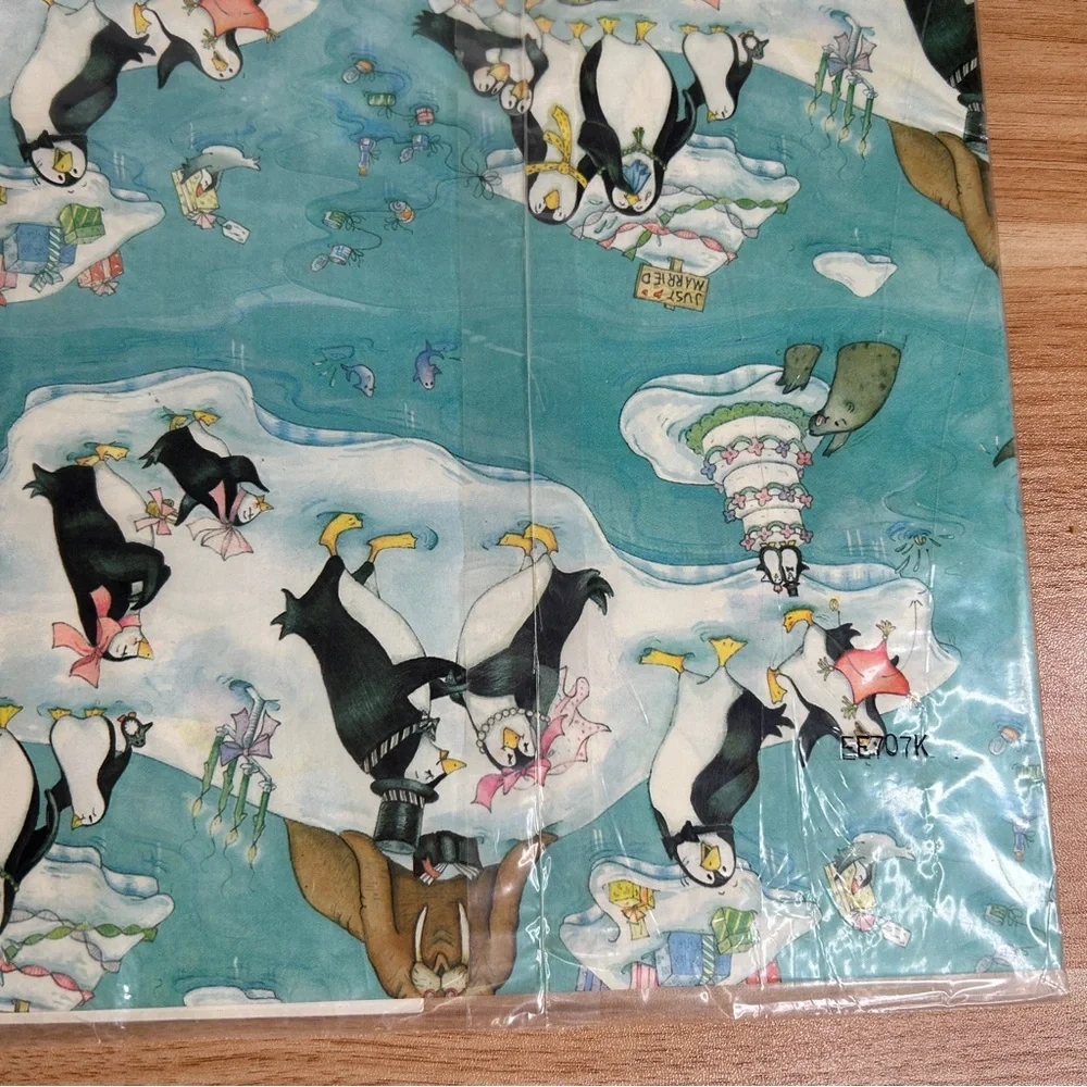 Vintage Wedding Wrapping Paper Blue Penguins Wedding Cake Set of 2 Hallmark